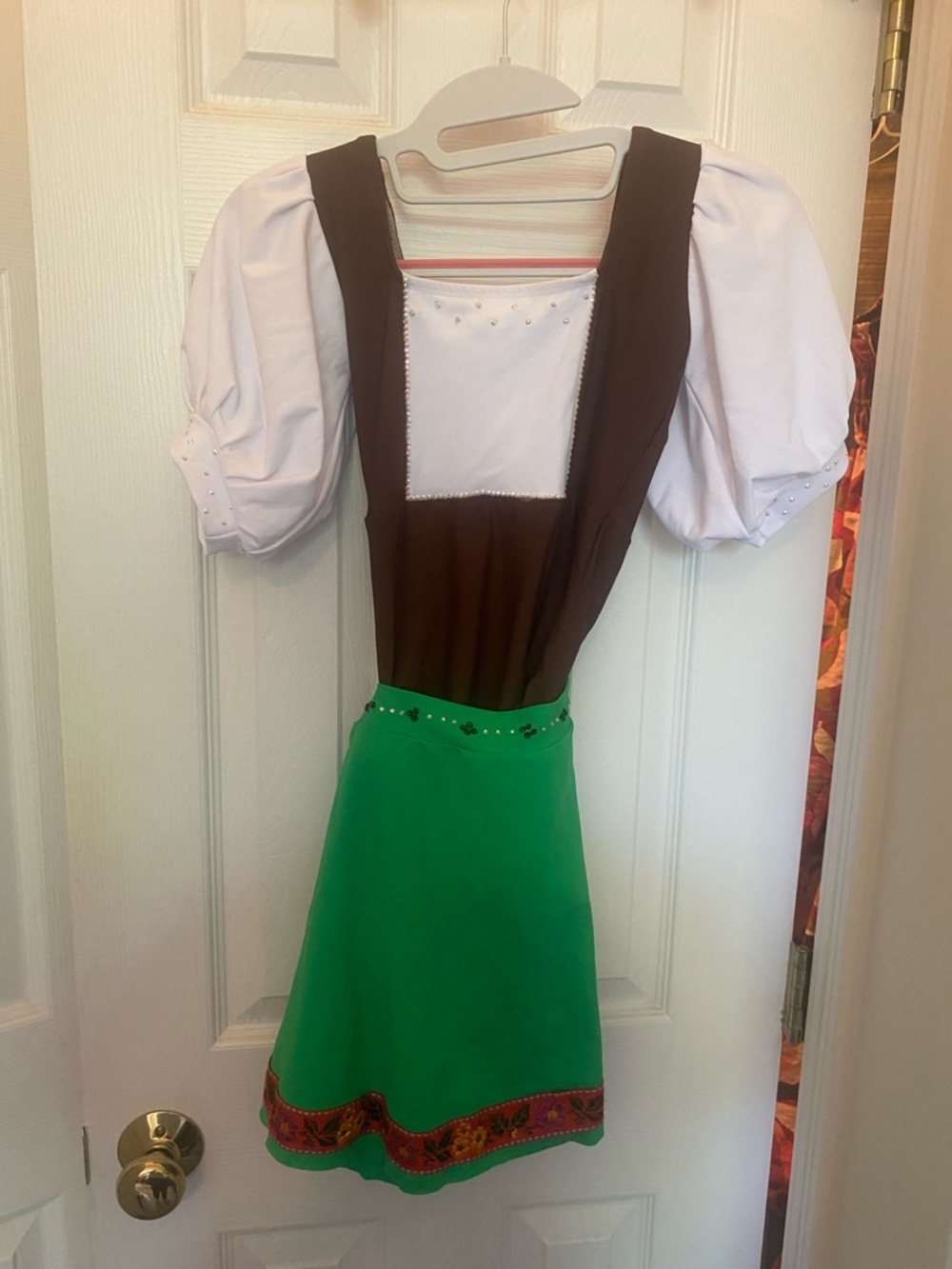 Custom Dance Costume- german style- Dirndl skirt- w/White/brown Leo - size 12